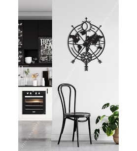Leylaser Pusula Harita Duvar Tablosu 75x50cm - Ahşap Dekoratif Modern Duvar Süsü Lazer Kesim