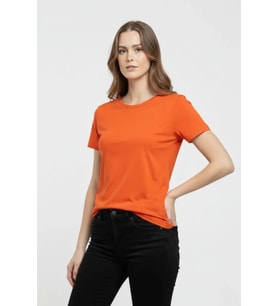 T-Shirt Bisiklet Yaka Slim Fit Likralı Tişört Günlük Basic Body - Turuncu