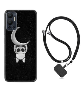 Infınix Hot 12 Kılıf Resimli Boyun Askılı İpli Desenli Silikon Series Panda Moon 1811