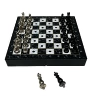 GiftHome Black Klasik Mermer Desenli Mini Seyahat Boy Satranç Takımı ( 16 x 16 cm )
