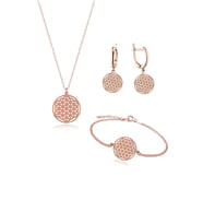 Rose Gold Gümüş Yaşam Çiçeği Kadın Kolye Küpe Bileklik Seti