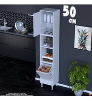 Eliusta Asel 50 cm Sepetli Çok Amaçlı Mutfak Kiler Dolabı Banyo Kirli Çamaşır Oyuncak Dolabı Beyaz 50x213x32