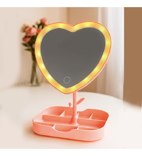 Led Işıklı Pembe Kalpli Organizer Makyaj Aynası