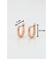 925 Ayar Gümüş Taşsız Minimal J Kadın Küpe 1,5 cm Zarif Halka Küpe (Rose)