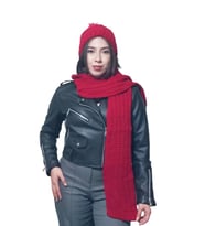 Edwol Kadın Atkı Bere Takımı Kırmızı