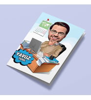 Kişiye Özel Masa Başı İş Yapan Erkek Karikatürlü Tebrik Kartı