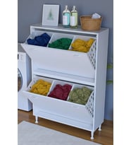 Eliusta Veluna 95 cm Kirli Çamaşır Sepetli Dolap Banyo Dolabı Beyaz 95x138x32,5 cm 6 Sepetli Dolap