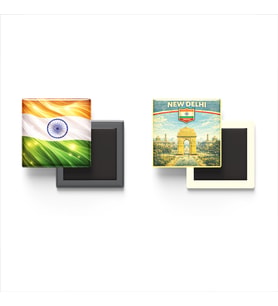 Buzdolap Magnetleri - Hindistan Bayrağı ve Yeni Delhi Retro Tema - 2'li Set Magneti