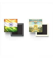 Buzdolap Magnetleri - Hindistan Bayrağı ve Yeni Delhi Retro Tema - 2'li Set Magneti