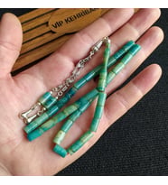 5,5x10 mm Kesme Ateşi Kehribar Tesbih İsme Özel Kişiselleştirilebilir Ahşap Kutulu Tespih (Turkuaz)