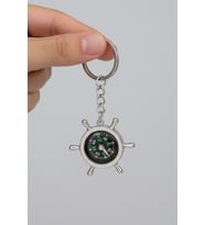 Kişiye Özel İsim Baskılı Pusulalı Gemi Dümeni Anahtarlık - Kutulu Hediyelik Anahtarlık (Silver)