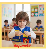Çocuk Okul Öncesi Motor Beceri Aktivite Önlüğü – Fermuar, Düğme, Çıtçıt, Bağlama, Cırtcırt ve Tokalı Eğitim Önlüğü