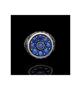 Gümüş Yüzük - Mavi Zirconia Taşlı Desenli Motif 925 Ayar Gümüş Sevgiliye Eşe Babaya Hediye Yüzük