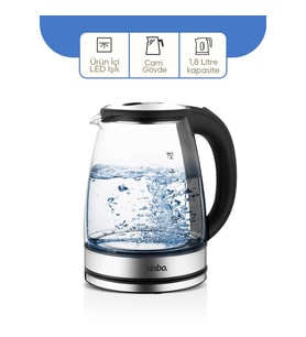 CAM - LEDLİ KETTLE 1.8LT GİZLİ REZİSTANS - KABLOSUZ 360 DERECE GÖVDE 1500W SK-8033 (5343)