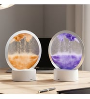 RGB Işıklı Dönen Sulu Kum Saati – 16 cm Dekoratif Kum Tablosu - Mor