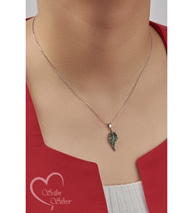 YAPRAK KOLYE YEŞİL TAŞLI GOLD-ROSE-GÜMÜŞ RENK 925 AYAR GÜMÜŞ KOLYE (Gümüş)