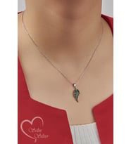 YAPRAK KOLYE YEŞİL TAŞLI GOLD-ROSE-GÜMÜŞ RENK 925 AYAR GÜMÜŞ KOLYE (Gümüş)