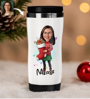 BK Gift Kişiye Özel Kadın Yılbaşı Karikatürlü Çelik Termos Bardak - 7, Yılbaşı Hediyesi, Yeni Yıl Hediyesi