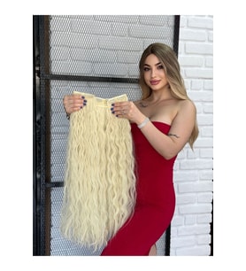 PerukAvm Luxury Kıvırcık Yarımay+2 Yan Çıtçıt Platin Seri