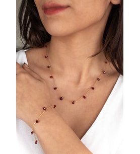 925 Ayar Gümüş Altın Kaplama 18Ct Yarı Değerli Granat Taşlı Set-Collezione Di Granati Boemi