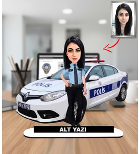 Kişiye Özel Kadın Polis Karikatürlü Masa Üstü Biblo Standı – Polis Hediyesi