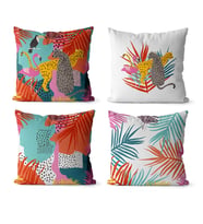 JWK HOME Jungle Desenli Çift Taraflı 4 Adet Kırlent Kılıf Takım (43x43)
