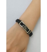 “The King” Yazılı Unisex Örme Deri Bileklik – 21 cm, Paslanmaz Çelik Detaylı Karizmatik Tasarım
