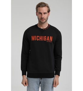 New World Polo Bisiklet Yaka Siyah Slim Fit Sweatshirt 22FWM60135