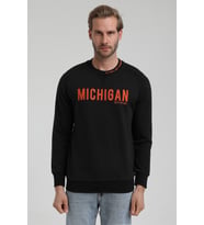 New World Polo Bisiklet Yaka Siyah Slim Fit Sweatshirt 22FWM60135