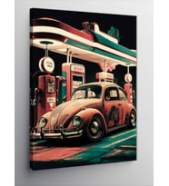 Kanvas Tablo Retro Benzin İstasyonu Ve Araba