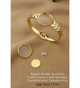 Çeyrekli Kelepçe Camlı 316l Çelik Başak Model Çeyrekli Bileklik - 6cm Çeyrek Dahil Değildir