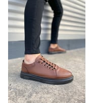 JY0535 Prime Bağcıklı Cilt Erkek Günlük Sneaker Ayakkabı CST - Taba