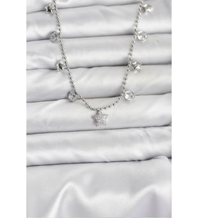 Pirinç Gümüş Renk Yıldız Model Kadın Kolye 5886 - LOHO9550-6366