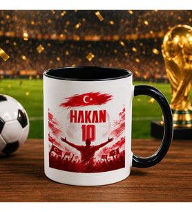 BK Gift Kişiye Özel Türkiye Taraftar Temalı 2026 Dünya Kupası Tasarımlı Siyah Kupa Bardak -7, Tek Yürek Milli Takım Ruhu