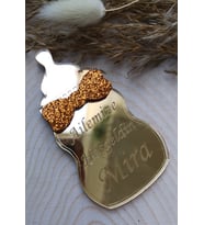 Yeni Doğan papyonlu Magnet Nikah Şekeri - Nişan Şekeri - Söz Şekeri - Düğün Magnet - Nişan Magnet - Söz Magnet - Yenidoğan Magnet - Doğum Magnet - Yaş Magnet 7cm (Altın)