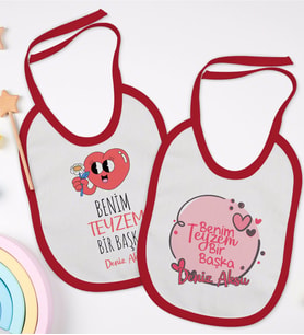 BK Kids Kişiye Özel Teyzem Bir Başka Tasarımlı 2’li Kırmızı Mama Önlüğü-1