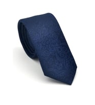 Şal Desenli Lacivert Dokuma Kumaş Mendilli Slim Fit Kravat // SDK-2506-2
