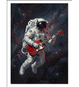 Uzayda Elektro Gitar Çalan Astronot Dekoratif Kanvas - Mdf Ahşap Tablo