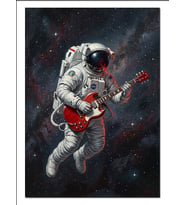 Uzayda Elektro Gitar Çalan Astronot Dekoratif Kanvas - Mdf Ahşap Tablo