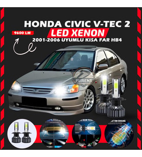 Honda Civic V-TEC 2 2001-2006 Kısa Far Uyumlu Şimşek Etkili Led Xenon Pro Series HB4