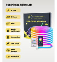 USB Neon RGB Piksel Şerit Led - Animasyonlu - Sese Duyarlı - 5 Metre (Mobil Aplikasyon - Kumandalı)) (Çok Renkli)