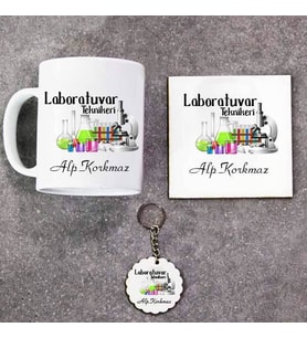 Laboratuvar Teknikeri Kupa Bardak Altlık ve Anahtarlık Hediye Seti (Model 1)