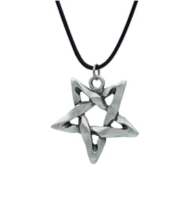 Pentagram Deri ip Kolye - Gümüş Kaplama - Kadın Erkek Kolye - No:866