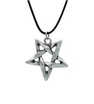 Pentagram Deri ip Kolye - Gümüş Kaplama - Kadın Erkek Kolye - No:866