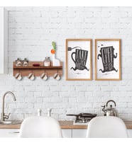 BK Home Doğal Ahşap Raflı Dekoratif Fincan Askılığı ve 2’li Mutfak Konseptli Ahşap Tablo-4 (Beyaz)