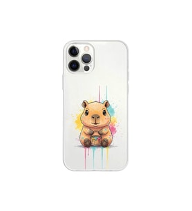 iPhone 12 Pro ile Uyumlu Splash Kapibara Tasarımlı Şeffaf Silikon Kılıf