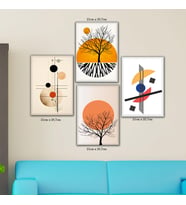 geometrik sembolik resimler kurumuş ağarç resimli 4lü hd baskılı kanvas tablo resim