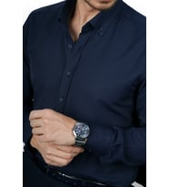 Lacivert Yaka Düğmeli Premium Şamre Slimfit Hediye Kutulu Erkek Gömlek