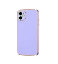 Apple iPhone 12 Kılıf Zore Bark Kenarları Altın Renk Kılıf (Mor)