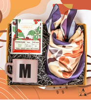 Kişiye Özel Hediye Seti- Desenli Fular - Mimosa Tek İçimlik Premium Filtre Kahve - Çay-Kahve Fincanı - Özel Tasarım Hediye Kutusu